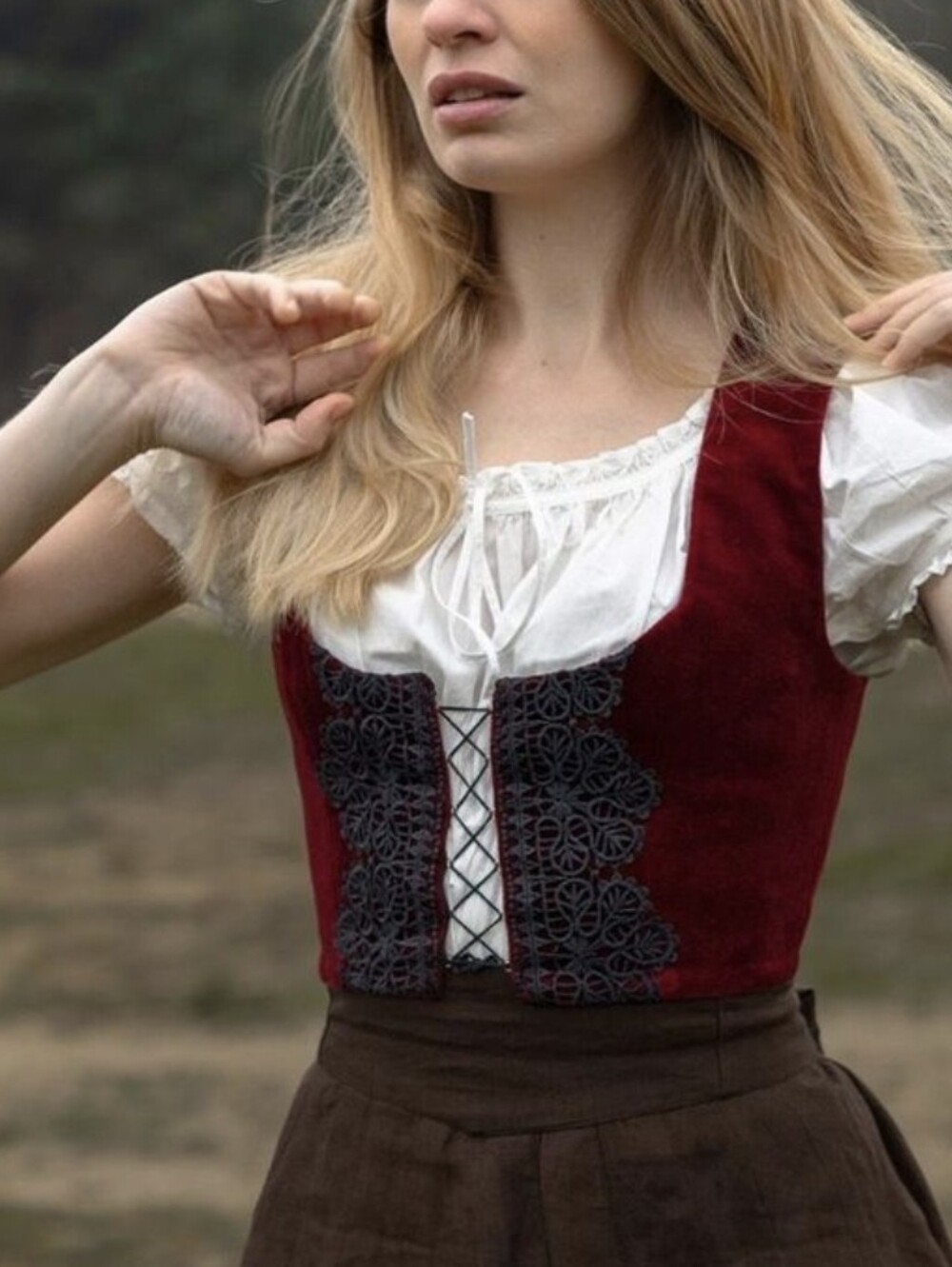 Voriagh Daria Bustier In Red Velvet, Size S (Missing Ties)